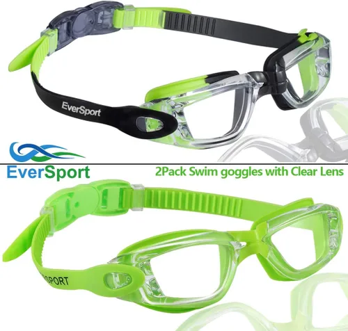 Miniatura 4 de EverSport Gafas de natación para niños, paquete de 2 gafas de natación para niños y adolescentes, gafas de natación antivaho anti-UV para jóvenes