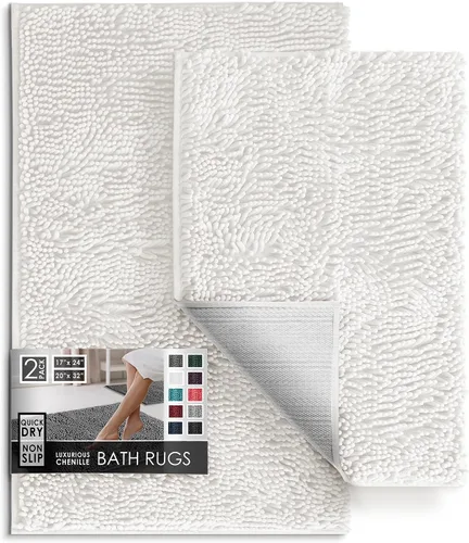 Miniatura 107 de Hearth & Harbor Alfombras de baño, tapete de baño de chenilla - Alfombras de baño lavables a máquina para baño con respaldo antideslizante de goma