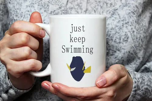 Miniatura 3 de Fonhark - Taza de café Just Keep Swimming Dory de 11 onzas, color blanco