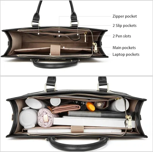 Miniatura 5 de BOSTANTEN Maletín para portátil de 15.6 pulgadas para mujer, bolso de piel auténtica y cartera de cuero genuino de gran capacidad