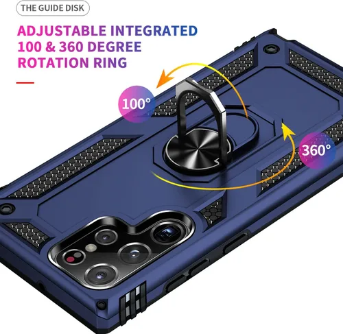 Miniatura 3 de ADDIT Funda S22 Ultra para Samsung Galaxy S22 Ultra, con anillo de soporte, soporte ajustable, grado militar, protección resistente, a prueba de Azul