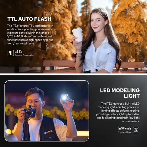Miniatura 6 de GODOX IT32 TTL Flash de cámara con disparador de flash inalámbrico X5C para Canon, flash inalámbrico 2.4G HSS 1/8000s, receptor incorporado