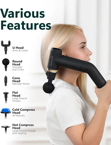 Miniatura 4 de Pistola de masaje InClover Life con mango extraíble para masaje muscular de tejido profundo – masajeador manual de percusión con calor para espalda