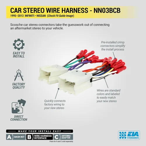 Miniatura 4 de Scosche NN03BCB Arnés de cableado de radio del mercado de accesorios con conectores de crimpado para Infiniti, Nissan y Suzuki 1995-12 seleccionados