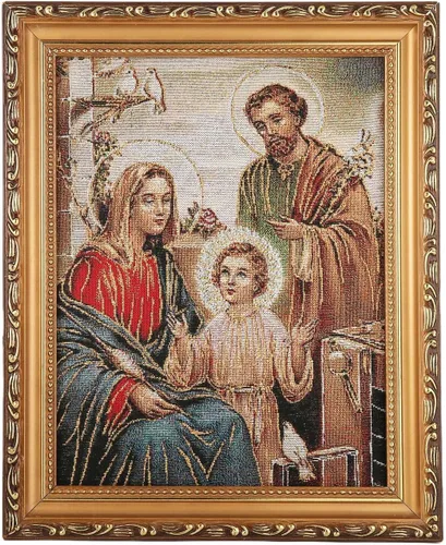 HZMAN Pintura de Jesús María y José de la Santa Familia, tejido retro hecho a mano, póster de personaje de la familia sagrada para pared, marcos de