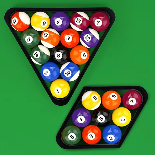 Miniatura 2 de OwnMy Juego de 2 estantes de madera para billar, de madera maciza vintage, 8 bolas, triangulares, y 9 bolas de diamantes, estantes para pelotas