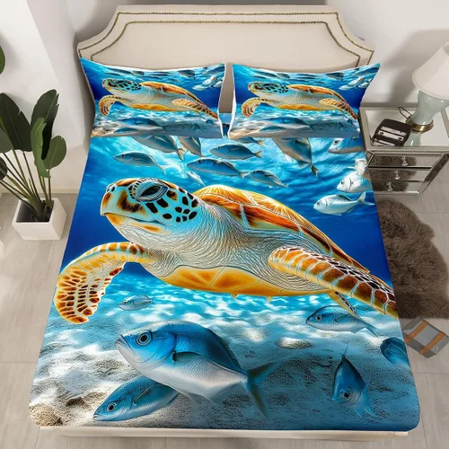 Miniatura 21 de Erosebridal Juego de sábanas bajeras de pulpo oceánico, tamaño individual, juego de ropa de cama temática de playa costera, decoración náutica