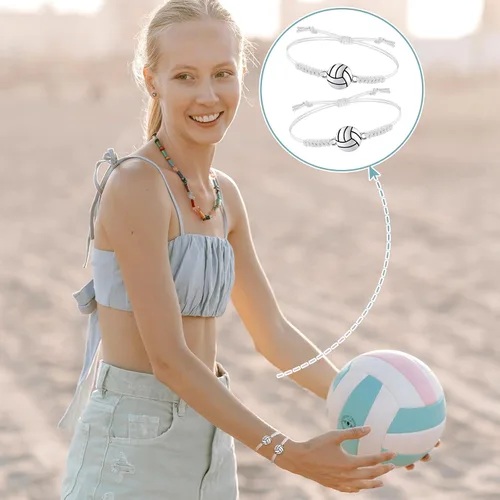 Miniatura 40 de 20 pulseras de voleibol ajustables, cuerda trenzada con dije de voleibol para niñas, mujeres, hombres, adolescentes, la mayoría de jugadores