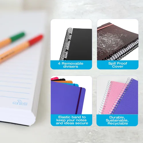 Miniatura 4 de Confetti Cuaderno de espiral – 4 separadores extraíbles, cubierta a prueba de derrames, banda elástica de cierre, bolsillo de almacenamiento – Bloc