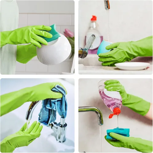 Miniatura 4 de Disfore Guantes de goma para lavar platos para limpieza de cocina, 2 pares de guantes largos de limpieza doméstica para lavar platos Medium 2 pares