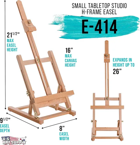 Miniatura 2 de U.S. Art Supply - Caballete de estudio con marco en H de madera de haya ajustable, con capacidad para hasta 16.0 in, soporte de mesa portátil