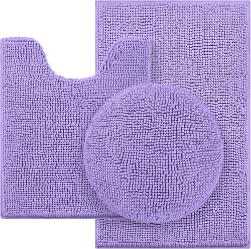 Miniatura 18 de HOMEIDEAS Juego de alfombras de baño negras de 3 piezas, alfombras y tapetes de felpilla de mantequilla, peludos, absorbentes, antideslizantes