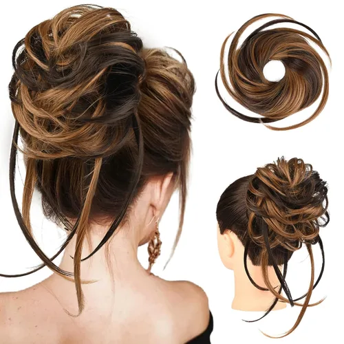 Miniatura 26 de HOOJIH Pieza de cabello estilo moño desordenado - Extensiones de cabello superlargas estilo moño rizado, envoltura de cabello ondulado, accesorio