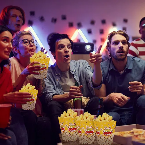 Miniatura 7 de Panelee Paquete de 100 Cajas de Palomitas para Noche de Película Navideña Bolsas de Cubos de Papel Desechables de 24oz Contenedores de Aperitivos a