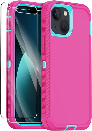 Miniatura 15 de Funda para iPhone 13 con 2 protectores de pantalla, protección contra caídas a prueba de golpes, cuerpo completo, resistente, 3 capas, militar