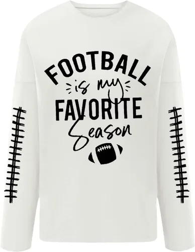 Miniatura 4 de Football is My Favorite Season Women's T-Shirt Casual Long Sleeve Fall Tops Trendy Letter Printed Round Neck Shirts