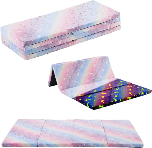 Miniatura 20 de Tiita Colchón de suelo plegable para niños, futón de felpa o tapete de suelo con bolsa de almacenamiento, tapete para siesta de piso para niños