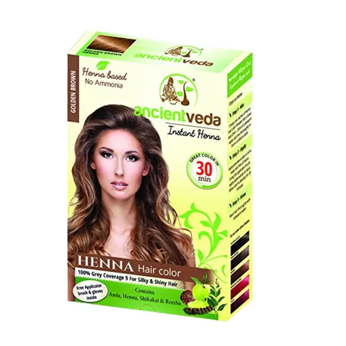 ANCIENT VEDA Henna - Tinte para el cabello, henna instantánea con cepillo aplicador y guantes, color orgánico para nutrición, sin peróxido,
