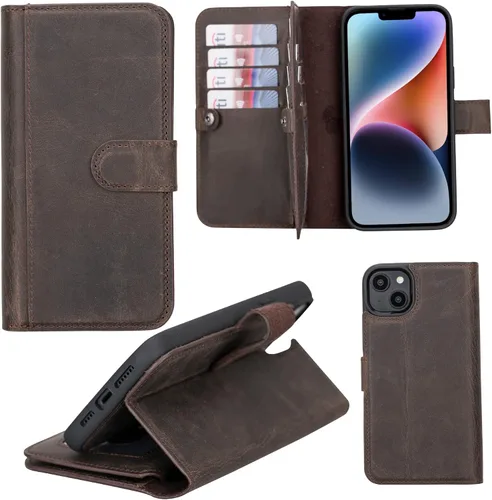 Miniatura 31 de HARDISTON Funda de piel auténtica de alta calidad hecha a mano para iPhone 11 Pro de 5.8 pulgadas, tarjeteros de doble folio, funda magnética Negro