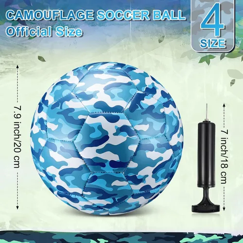 Miniatura 2 de Libima Balón de fútbol de camuflaje con inflador, tamaño oficial 4, para interiores y exteriores, colorido y suave, juguete para niños y niñas, Azul