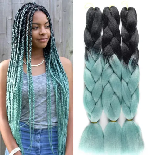 Miniatura 11 de Cabello trenzado jumbo para mujer, mezcla de extensiones de cabello de cuatro colores para trenzar, 24 pulgadas, colores arcoíris, fibra sintética