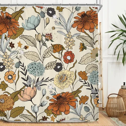 Miniatura 24 de Miyotaa - Juego de cortina de ducha con flores para decorar un baño pequeño o una ventana, 36 pulgadas de ancho x 71 pulgadas de alto, cortina