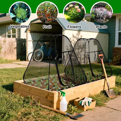 Miniatura 7 de RGQSUN Cubiertas de red de jardín emergentes, 28 x 28 x 32 pulgadas, cubiertas para plantas con entrada con cremallera y estacas, tienda de campaña