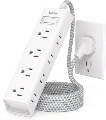 Miniatura 10 de ADDTAM - Tira de alimentación de enchufe plano, cable de extensión plano ultradelgado - ADDTAM 12 enchufes AC de lados 3 múltiples, 5 pies, Blanco