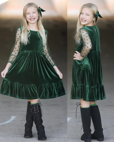 Miniatura 5 de Arshiner Vestidos de manga larga de terciopelo para niñas