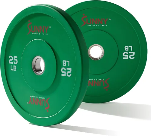 Miniatura 8 de Sunny Health & Fitness Elite 2-Inch Rubber Olympic Bumper Weight Plate 10-55 LB with Steel Hub for Home Gym, Squat Rack, Strength Training, Barbell