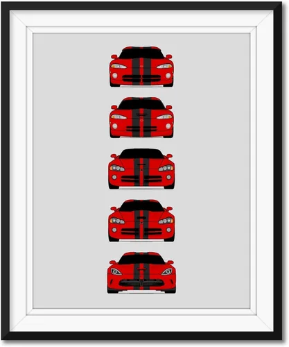 Miniatura 5 de Custom Car Posters Póster hecho a mano compatible con Dodge Viper Generations e impresión de Viper R/T GTS SRT10, color rojo con rayas blancas, 3.