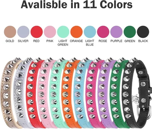 Miniatura 7 de Collares de Cuero para Gatos Niño Niña con Campana y Cinturón Elástico de Seguridad, Remaches Personalizados con Tachuelas Collar de Hebilla Segura