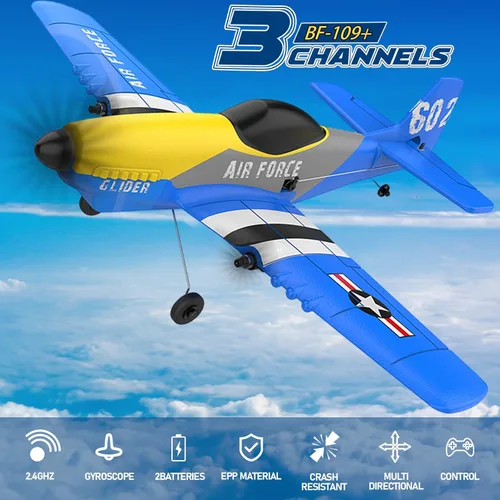 Miniatura 2 de Avión RC Dron, avión de control remoto RC de 3 canales, 2.4 GHz con 2 baterías, estabilizador de giroscopio de 6 ejes, aviones de espuma de juguete