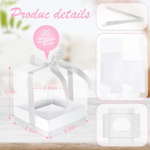 Miniatura 2 de Thenshop 50 cajas transparentes para cupcakes individuales de 3.5 pulgadas, contenedores de plástico individuales para cupcakes con insertos y Blanco