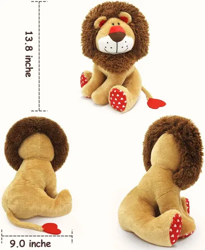 Miniatura 9 de WEIGEDU Peluche de león de amor, juguete de peluche de león rey con cola en forma de corazón de melena para niños, niñas, bebés, parejas, amantes