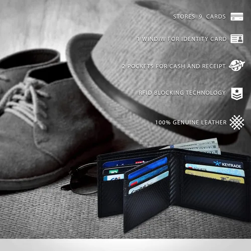 Miniatura 4 de Carteras RFID delgadas para hombres - Cartera de bolsillo frontal de piel genuina