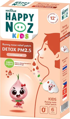 Happy Noz, Adhesivo de cebolla fórmula anticontaminación, más aceite de clavo, antioxidante para desintoxicación PM 2.5, 6 bolsas/caja, 100%