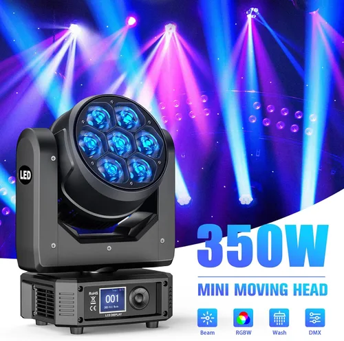 Miniatura 2 de HOLDLAMP Luces de DJ de cabeza móvil, mini 7 x 25 W, haz RGBW y luces de escenario de lavado, efecto LED 4 en 1, luz de enfoque de ojo de abeja