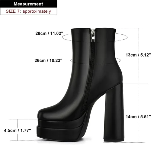 Miniatura 6 de SIFINELAR Botas de tobillo con plataforma para mujer tacón alto tacón grueso punta cuadrada botas cortas con cremallera lateral