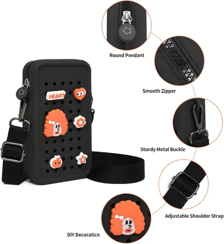 Miniatura 4 de Bonita bolsa cruzada pequeña con dijes, bolso de silicona para teléfono celular para niñas, bolsa de teléfono para mujer con correa ajustable