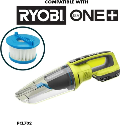 Miniatura 7 de Filtro de vacío Ryobi resistente al agua de repuesto A32F02, compatible con Ryobi 18V ONE+ aspiradora de mano húmeda y seca PCL702, vida útil