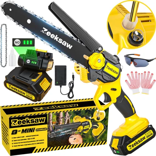 Miniatura 10 de ZEEKSAW Mini motosierra inalámbrica de 6 pulgadas, súper motosierra de mano con 2 baterías grandes, mini motosierra eléctrica alimentada por