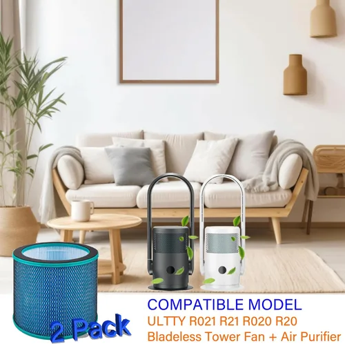 Miniatura 2 de Paquete de 2 filtros de repuesto HEPA H13 para ventilador de torre sin aspas ULTTY R021 R21 R020 R20 + purificador de aire 2 en 1 y purificador