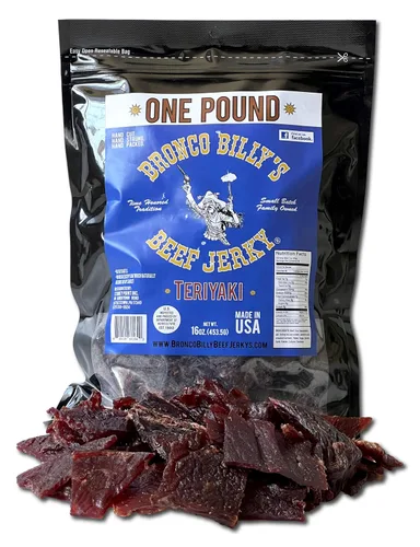 Miniatura 23 de Bolsa resellable de media libra de carne de res con sabor a bourbon Bronco Billy's Beef Jerky