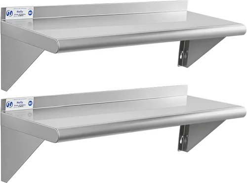 Miniatura 9 de HALLY SINKS & TABLES H Estante de acero inoxidable de 18 x 36 pulgadas, 350 libras, estantería flotante comercial de montaje en pared