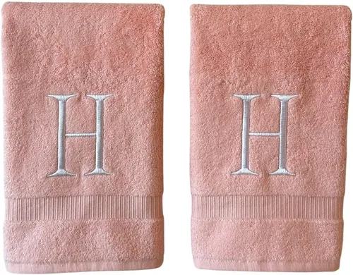 Miniatura 79 de Toalla de mano con inicial beige para baño, toalla bordada decorativa de calidad de hotel de lujo con monograma para tocador, spa, certificado
