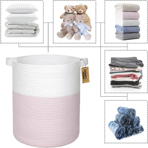 Miniatura 10 de COMFY-HOMI XXL Cesta grande de lavandería con asas, cesta de mantas para sala de estar Cesta decorativa tejida de cuerda de algodón, cesta