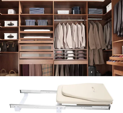 Miniatura 3 de Tabla de planchar extraíble para armario, beige, 32.3 x 12.2 pulgadas Placa de hierro incorporada, rotación de 180°, con cubierta de algodón