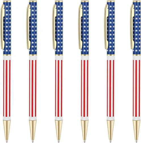 Unibene Bolígrafos retráctiles de metal delgado a granel de 6 unidades, bandera patriótica estadounidense dorada para Swat, veterano, recuerdo,