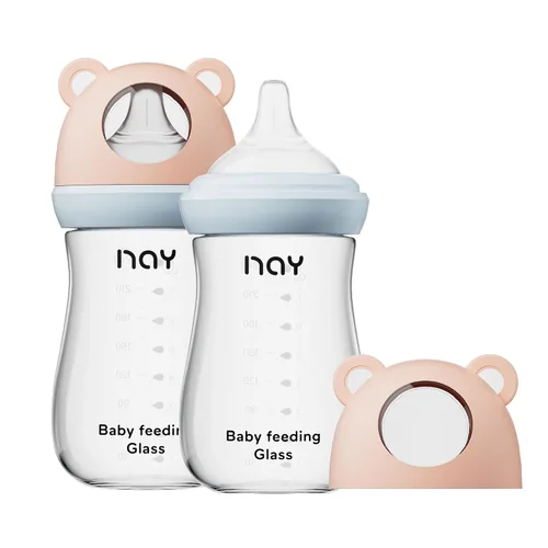 Miniatura 20 de yanyoyo Biberón de vidrio natural para bebés que amamantan, biberón anticólicos de 8 onzas con pezón de respuesta natural (M), transparente, cuello
